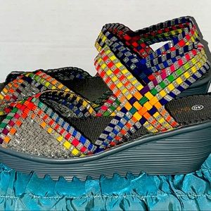 Bernie Mev Crystal Woven Platform Wedge Heel Sandal Ankle Strap EU 40 USA 9